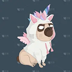 Cute little pug dog wearing unicorn costume. Vecto