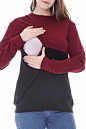 Amazon.com: Smallshow Women's Nursing Hoodie Breastfeeding Patchwork Invisible Zipper Tops Medium Burgundy-Black: Clothing