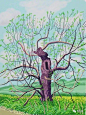 【写生啦】他来啦！他来啦！大卫·霍克尼他来啦！（附作品集）_Hockney : 1981年在中国写生的大卫·霍克尼 《Three Trees Near Thixendale，Spring》 大卫·霍克尼《春至》，iPad绘画，2011年 写生中的大卫…