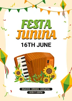 Hand Painted Music Instrument Pattern Festa Junina Celebration Scene Card