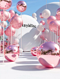 创意粉色金属圆镜气球点缀装饰场景摄影海报背景midjourney关键词咒语-Ai宇宙吧-