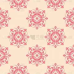 红色花朵，米色背景。无缝模式