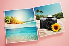 假期海边相机图片摄影图