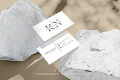石块上的商务名片模型身份信息展示设计贴图ps卡片样机素材 4psd素材