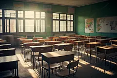 中学教室课桌椅场景摄影图