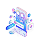 Social Network Interface Isometric concept Social Media engagement posts concept