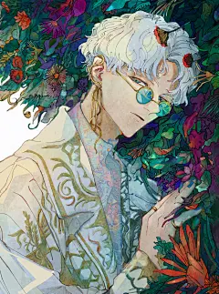 日本插画师kokuno。喜好画男人，线条扎实，在确定画风后，是有规律秩序的华丽，又如自由生长般的繁华，总体给人神秘、玄幻的美感 (87)