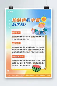 夏季高温预防热射病医疗科普海报-众图网