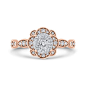 14K Two-Tone Gold Round Diamond Flower Engagement Ring