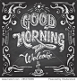 Good Morning and welcome. Chalkboard style Cafe typographic poster with hand-lettering-艺术,复古风格-海洛创意(HelloRF)-Shutterstock中国独家合作伙伴-正版图片在线交易平台-站酷旗下品牌