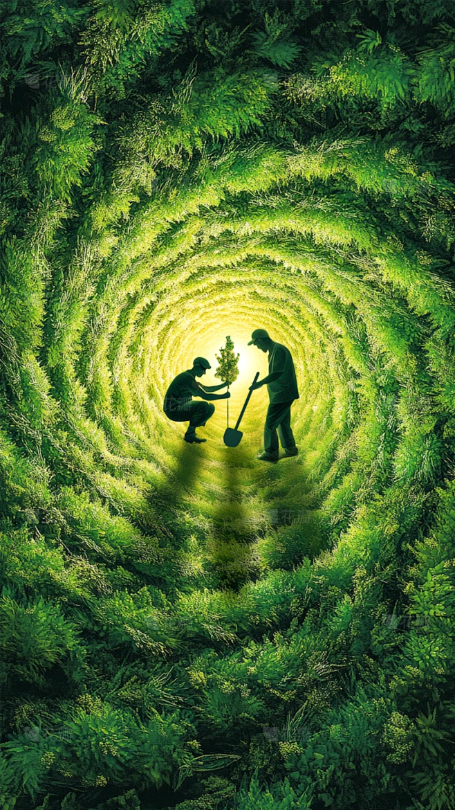 植树节写实光影感树林+种树人物背景素材-花瓣网
