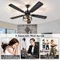 Ohniyou 52 Inch Farmhouse Ceiling Fan with Lights and Remote,3-Lights Ceiling Fan with Caged Light Fixture,Rustic Ceiling Fan for Patio, Livingroom, Bedroom, Dining Room - Amazon.com