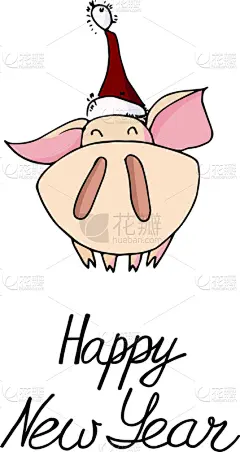 圣诞帽,猪,乱画,文字,符号,可爱的,2019,事件,贺卡