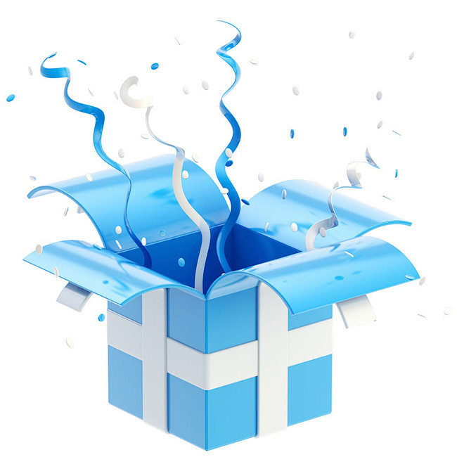 蓝色礼物盒的礼花丝带背景图片