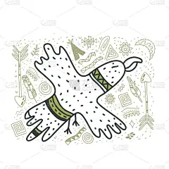 这只可爱的老鹰用印度图案画了一幅涂鸦。可爱的保育鸟在斯堪的纳维亚风格。孩子气的印刷托儿所，儿童服装，