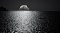 白色和黑色的月亮与黑色的天空和夜间的水摄影