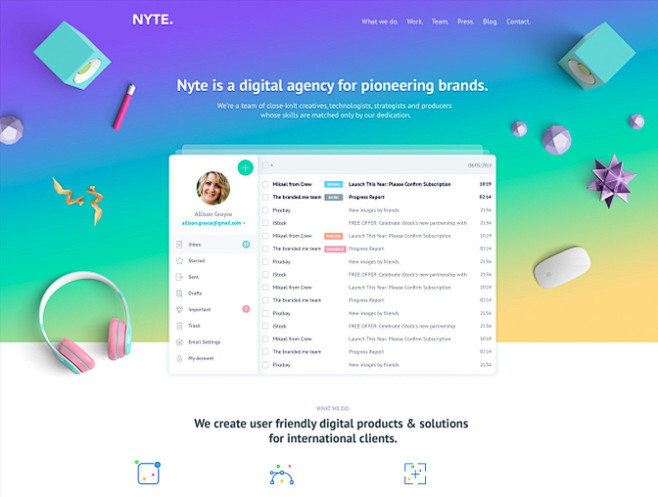 Nyte 创意web用户应用界面的PSD...