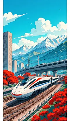 F.1-扁平化插画风格高铁-开放下载-LoRA-古登堡登堡-LiblibAI
