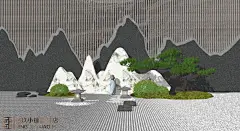 枯山水罗汉松松树景观新亚洲新中式新东方禅意庭院民宿小品SU模型-淘宝网