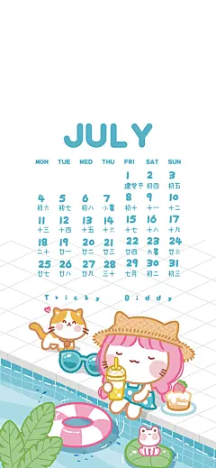 油爆叽丁之阿妹喵星少女2022年7月月历手机壁纸