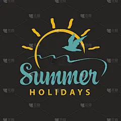 春游夏旗上题字，太阳，海鸥