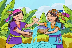 传统傣族泰国泼水节人物图片插画