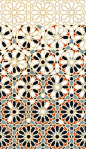 摩洛哥颜色壁纸与几何花朵。阿拉伯式花纹矢量壁纸。几何丰富的边界图案与金色阿拉伯式解体