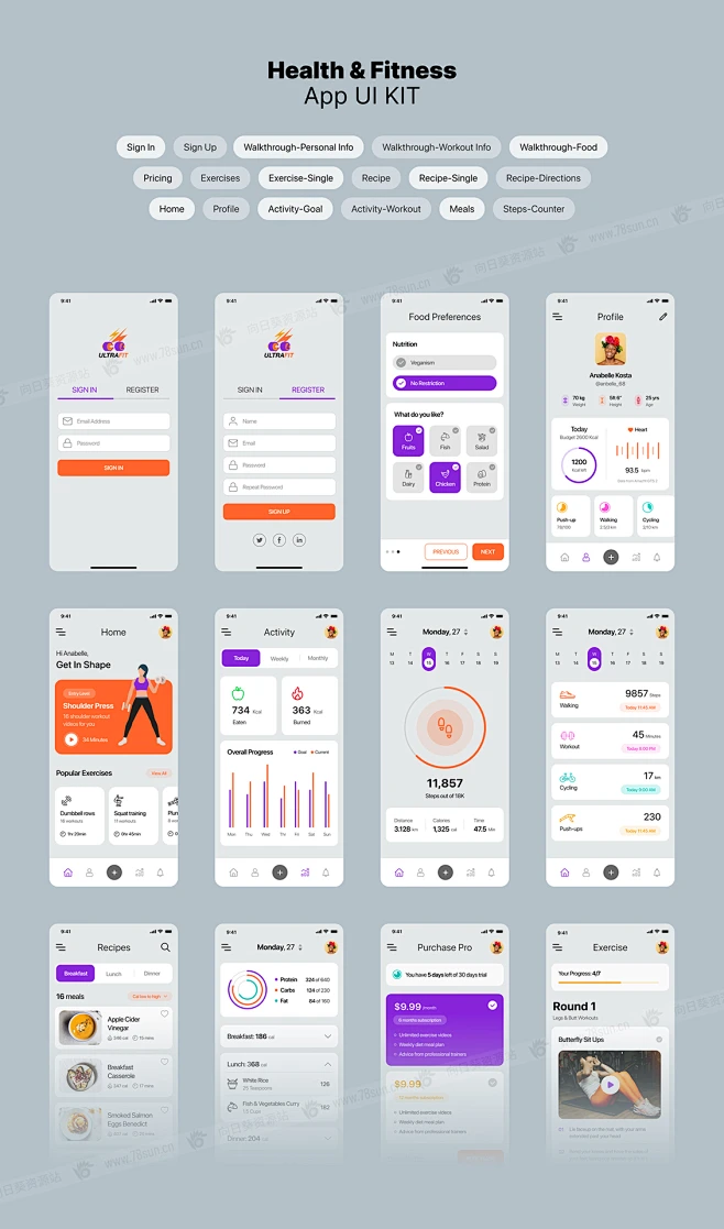 #APP模板# 运动健身锻炼图表统计app ui界面设计源文件模板-花瓣网