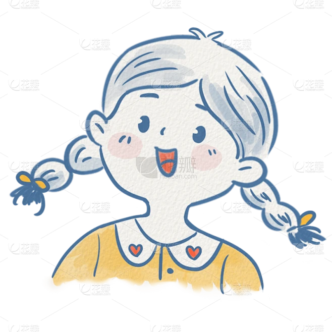 手绘-水彩简笔画少女人物插画4