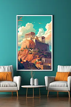 插画扁平风国外城市地标装饰画-众图网