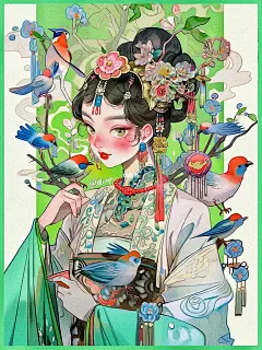 【绿】 | 国风&amp;国潮插画|汉服|古风