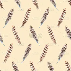 水彩棕米色条纹羽毛无缝图案