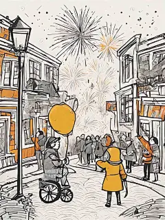 放烟花手绘插画AI数字艺术