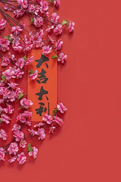 中国结桃花春节红色海报
