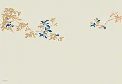 中式 树叶 金色 蓝色 刺绣   室内软装装修设计 壁画 墙布 壁纸 墙画 电视床头客厅背景墙 卧室 别墅 酒店