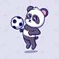 可爱的熊猫会弹足球卡通画.贴纸和商业的滑稽角色