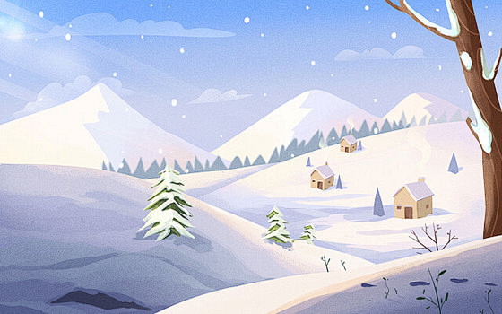 冬天卡通插画场景JPG素材大雪背景