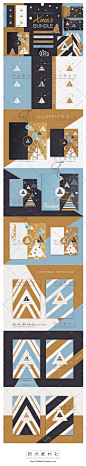 几何北欧风格圣诞花纹简约节日贺卡底纹 ai矢量+PNG免抠设计素材-淘宝网