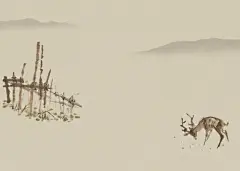 中式古风写意工笔画亲子全家福写真背景板影楼艺术照合成模板(26).psd