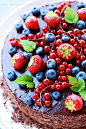 Triple chocolate cake with berries -- gorgeous!