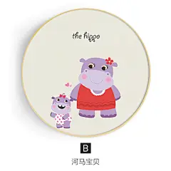 森林动物儿童房卧室装饰画圆形框画可爱卡通壁画挂画床头温馨墙画-tmall.com天猫