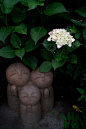 Smiling Ksitigarbha (Jizo) trio statues, Japan