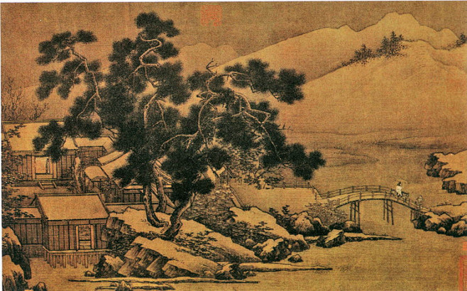 【名称】宋 刘松年 四景山水图 【年代】宋代 【简介】绢本，设色，每幅纵41.3厘米，横67.9至69.5厘米。北京故宫博物院藏。 《四景山水 ...
