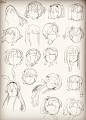 分享一组女子发型绘制练习，头发画不好的童鞋收了多练练~插画师4氏 #插画艺术作品# #绘画学习#