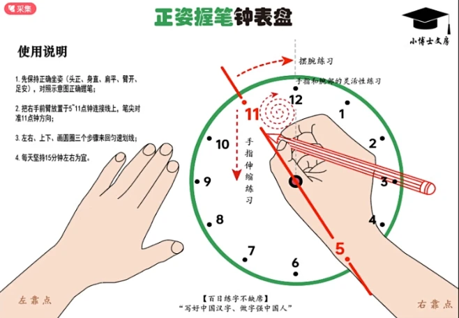 儿童正姿控笔钟表盘防勾腕神器握笔训练时钟练字帖小学生硬笔书法-淘宝网-花瓣网