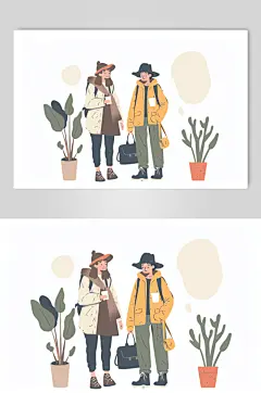 AI数字艺术扁平化夏季旅行旅游人物插画-众图网