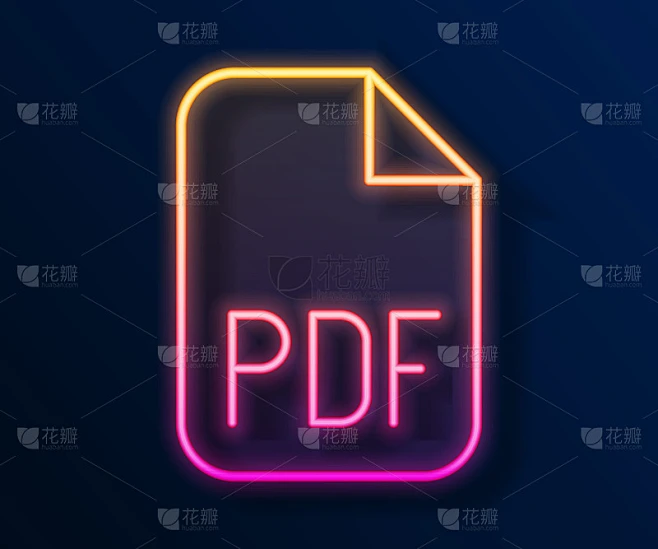 发光霓虹灯线PDF文件文件。下载pdf按钮图标孤立在黑色背景。PDF文件的象征。向量素材-花瓣网