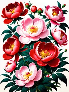 数字艺术手绘牡丹国风花卉装饰画-众图网