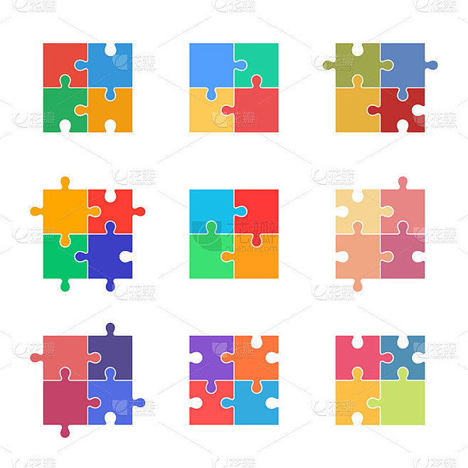 拼图矢量图标集，七彩拼图片
