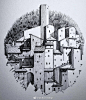 建筑手绘：通过对比的光感表达很绝！#建筑... 来自艺术设计学堂 - 微博